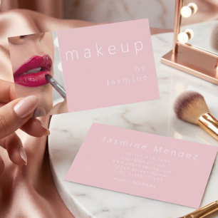 Carte De Visite Maquillage de photo simple typographie rose blanc
