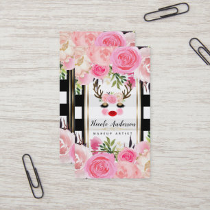 Carte De Visite Maquillage de rennes paillettes dorées yeux floral
