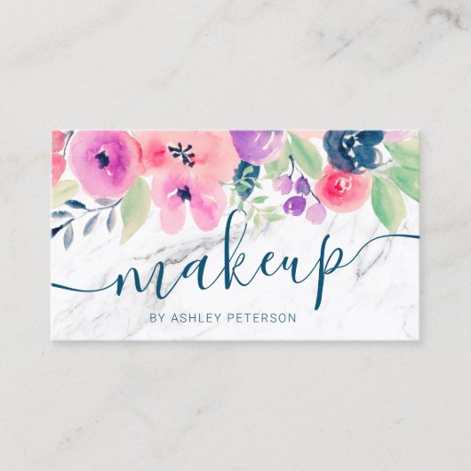Carte De Visite Maquillage de scénario floral floral bleu marbre (Devant)
