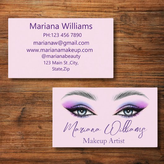 Carte De Visite maquillage de script violet yeux beauté rose