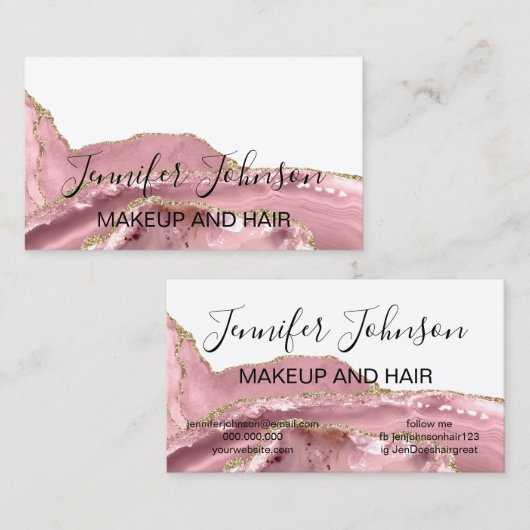 Carte De Visite Maquillage élégant typographie rose quartz agate (Devant / Derrière)