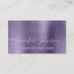 Carte De Visite Maquillage élégant typographie violet faux métal