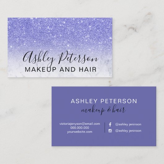 Carte De Visite Maquillage élégante typographie marbre violet part (Devant / Derrière)