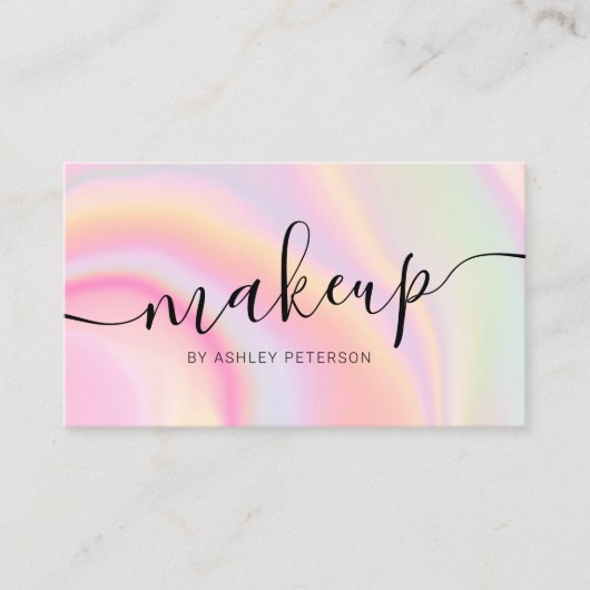 Carte De Visite Maquillage en marbre unicorne rose moderne (Devant)