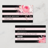 Carte De Visite Maquillage et cheveux à rayures blanches et floral (Devant / Derrière)