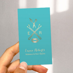 Carte De Visite Maquillage et coiffure Styliste Turquoise Gold Cis