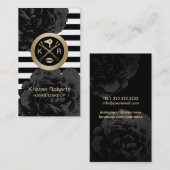 Carte De Visite Maquillage et noir moderne de rayures de coiffeur (Devant / Derrière)