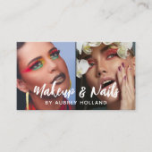 Carte De Visite Maquillage et ongles blanc Script 2 Photos (Devant)