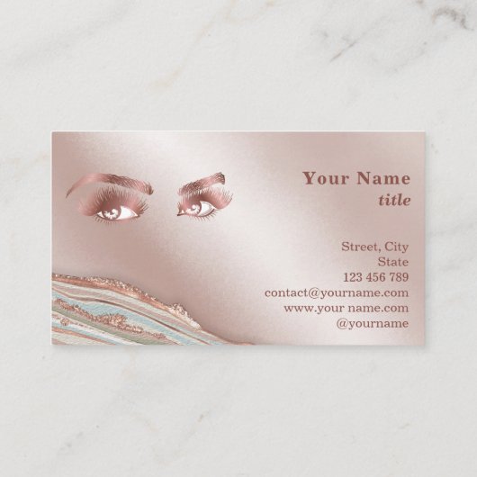 Carte De Visite Maquillage Eyebrow Eyes Lashes Rose Gold Marble Bu (Dos)