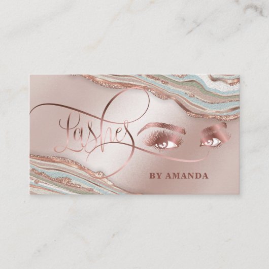 Carte De Visite Maquillage Eyebrow Eyes Lashes Rose Gold Marble Bu (Devant)