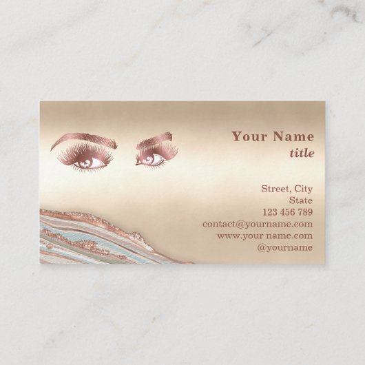 Carte De Visite Maquillage Eyebrow Eyes Lashes Rose Gold Marble Bu (Dos)