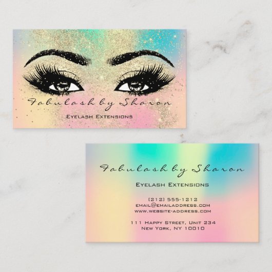 Carte De Visite Maquillage Eyebrow Lash Parties scintillant Pastel (Devant / Derrière)