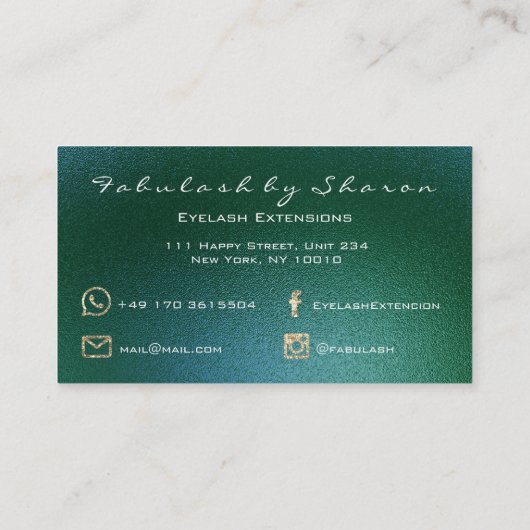 Carte De Visite Maquillage Eyebrow Lashes Parties scintillant Vert (Dos)