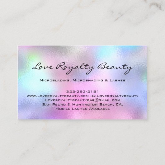 Carte De Visite Maquillage Eyebrow Nom Parties scintillant Lash Lo (Dos)