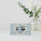 Carte De Visite Maquillage Eyelash Artiste moderne Dusty Blue Gold (Debout devant)