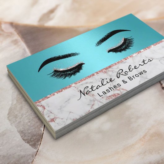 Carte De Visite Maquillage Eyelash Artiste Rose Turquoise Marbre O