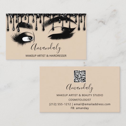Carte De Visite Maquillage Eyelash Brow QR CODE Logo Microblade no (Devant / Derrière)