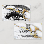 Carte De Visite Maquillage Eyelash Brows Logo QRCode Marbre Or Bla (Devant / Derrière)