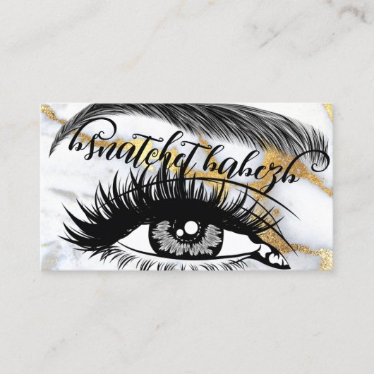 Carte De Visite Maquillage Eyelash Brows Logo QRCode Marbre Or Bla (Devant)