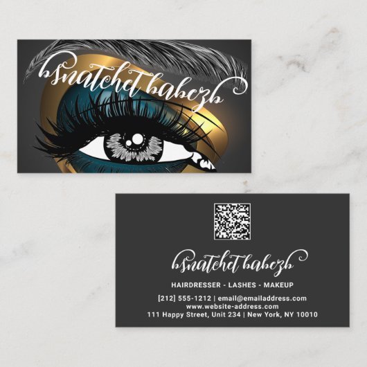Carte De Visite Maquillage Eyelash Brows Microblading QR Code Gold (Devant / Derrière)
