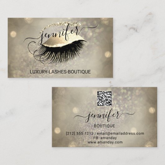 Carte De Visite Maquillage Eyelash Code QR Logo Parties scintillan (Devant / Derrière)