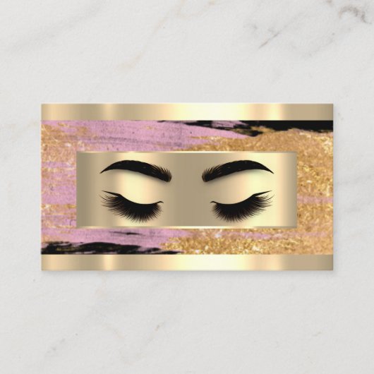 Carte De Visite Maquillage Eyelash Code QR Logo Pink Gold Strots (Devant)