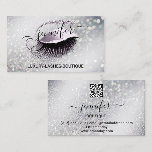 Carte De Visite Maquillage Eyelash Code QR Parties scintillant de (Devant / Derrière)