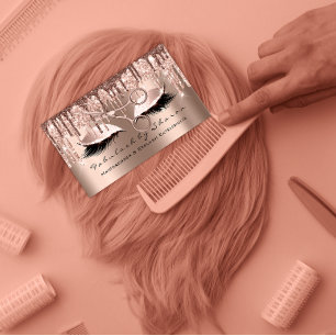 Carte De Visite Maquillage Eyelash Coiffeur ciseaux Rose peau d'or
