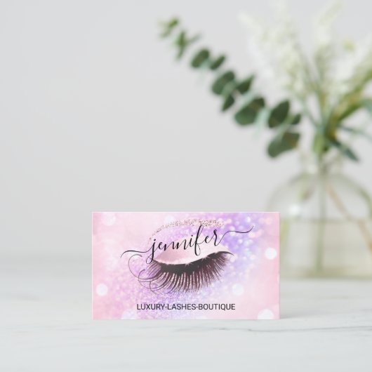 Carte De Visite Maquillage Eyelash QR Code Parties scintillant ros (Debout devant)