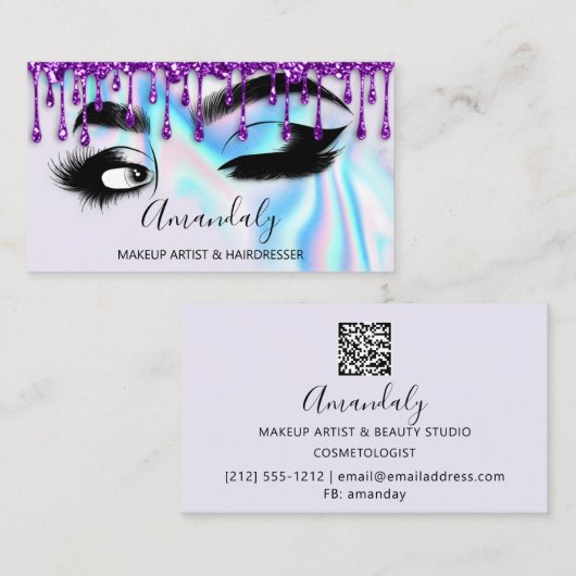 Carte De Visite Maquillage Eyelashes Brow QR CODE Logo Holograph D (Devant / Derrière)