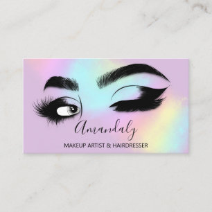 Carte De Visite Maquillage Eyelashes Brow QR CODE Logo Pink Pastel