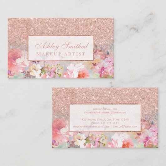 Carte De Visite Maquillage floral d'aquarelle de parties (Devant / Derrière)