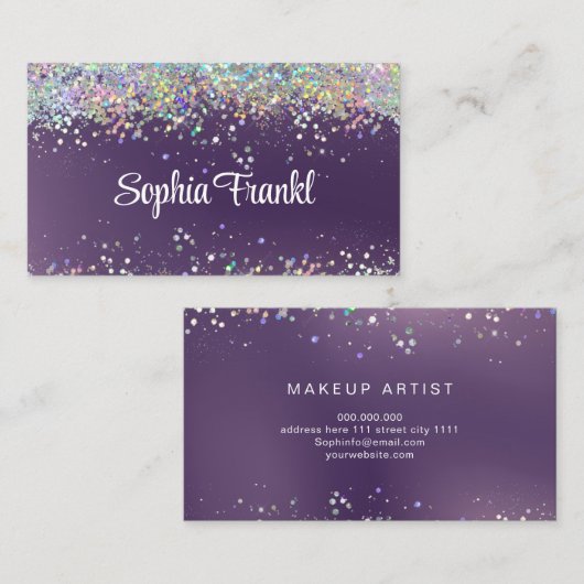 Carte De Visite Maquillage Holographique Parties scintillant Artis (Devant / Derrière)