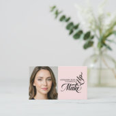 Carte De Visite Maquillage Icône Sociale Code Qr Script Rose Foncé (Debout devant)