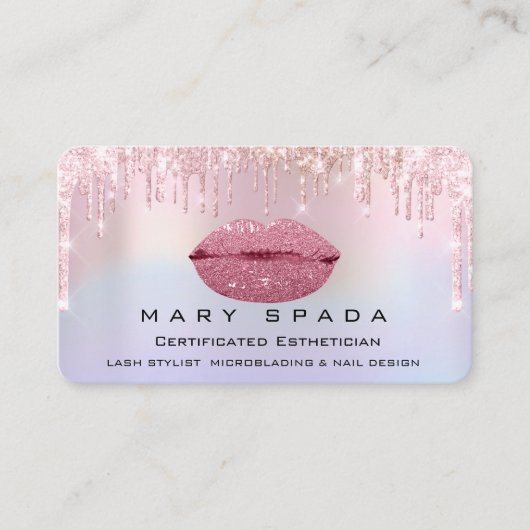 Carte De Visite Maquillage Kiss Lips Lashes Rose Holographes (Devant)