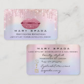 Carte De Visite Maquillage Kiss Lips Lashes Rose Holographes (Devant / Derrière)