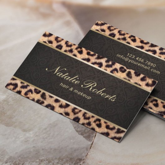Carte De Visite Maquillage Leopard & Damask Beauty Salon