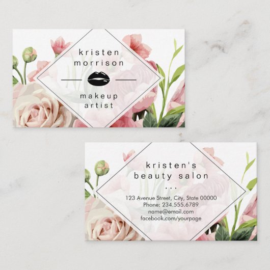 Carte De Visite Maquillage Lèvres Artiste Moderne Minimale Élégant (Devant / Derrière)