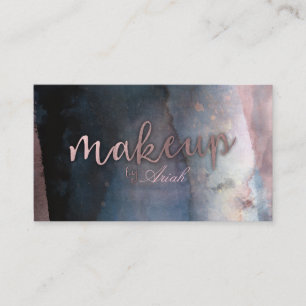 Carte De Visite Maquillage Moderne Aquarelle Bleu et Rose Gold Ros