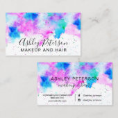 Carte De Visite Maquillage moderne bleu rose de traçages (Devant / Derrière)