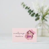 Carte De Visite Maquillage Moderne Rose Pâle Noir Script (Debout devant)