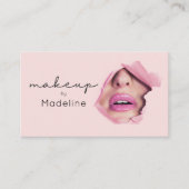 Carte De Visite Maquillage Moderne Rose Pâle Noir Script (Devant)