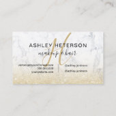 Carte De Visite Maquillage monogramme script marbre or parties sci (Dos)