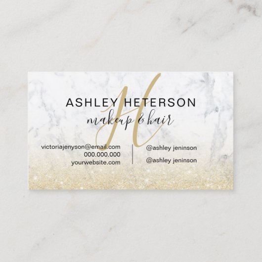 Carte De Visite Maquillage monogramme script marbre or parties sci (Dos)