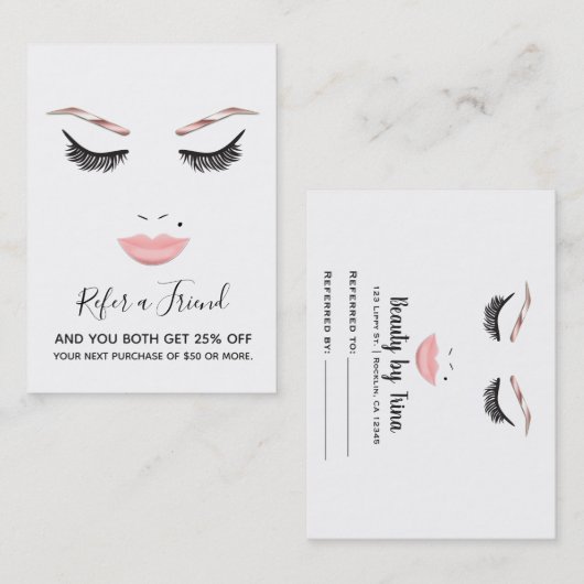 Carte De Visite Maquillage Or rose Visage Lashes Lèvres Orientatio (Devant / Derrière)