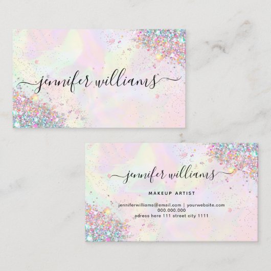 Carte De Visite Maquillage Parties scintillant Holographique Parti (Devant / Derrière)