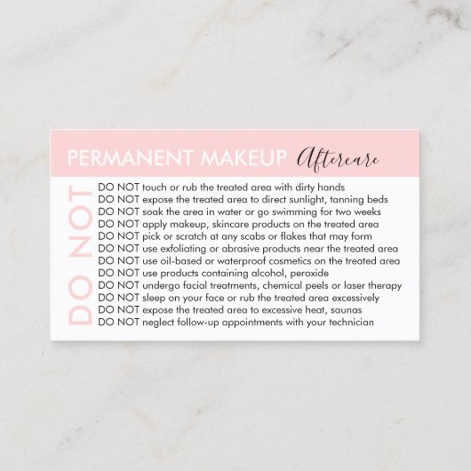Carte De Visite Maquillage permanent Eviter Conseils Après-soin (Dos)