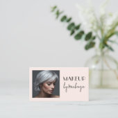 Carte De Visite Maquillage photo code QR écriture rose pâle (Debout devant)