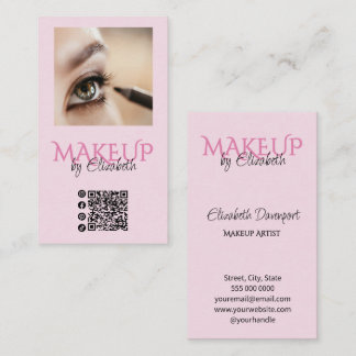 Carte De Visite Maquillage photo code QR écriture rose poudré noir