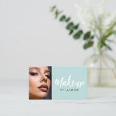 Carte De Visite Maquillage photo code QR script bleu blanc Menthe (Debout devant)